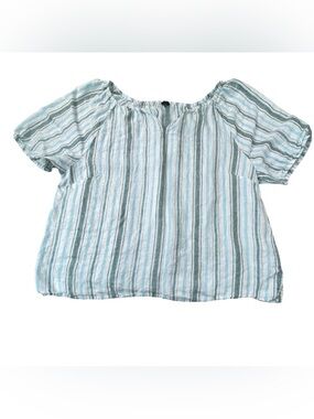 Talbots Linen Popover Shirt Striped Vneck Boxy Relaxed Fit 2X